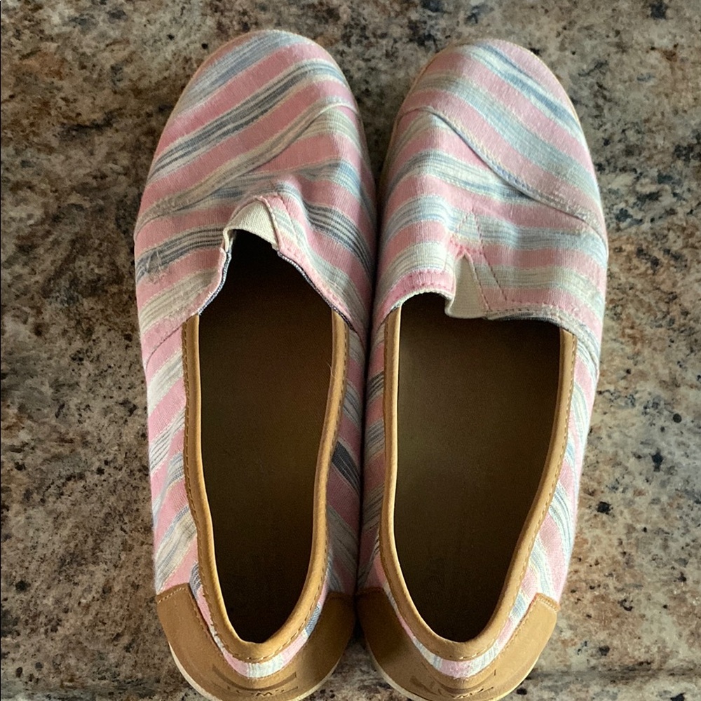 TOMS Striped Pink and Gray Women's Slip-On Shoes